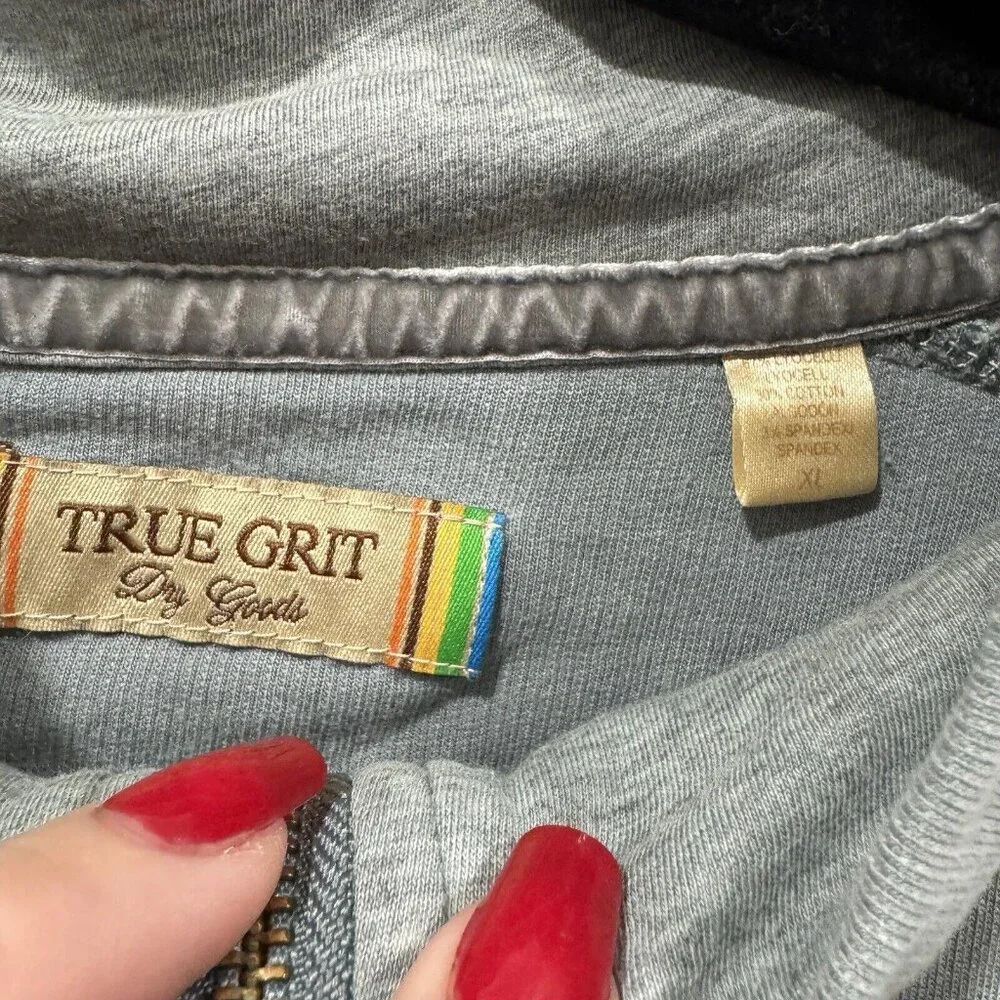 True Grit Quarter Zip Pullover Sweater Mens Size‎ Xl Gray/blue  Stretch Stitch